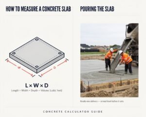 diagram showing how to measure length width and depth for concrete volume calculation